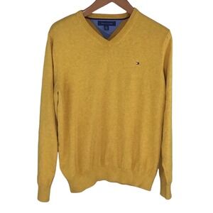 Tommy Hilfiger Mustard Yellow V Neck Sweater L 100% Cotton‎